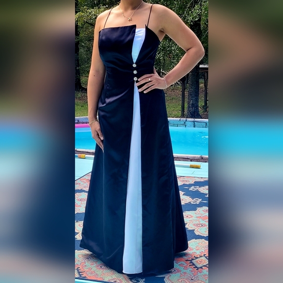 Betsy & Adam Black and White Prom Dress - Picture 1 of 6